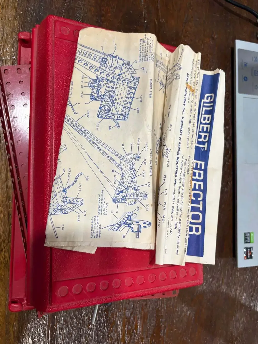 vintage 60's Erector Set Motor case Wheels Pieces and parts
